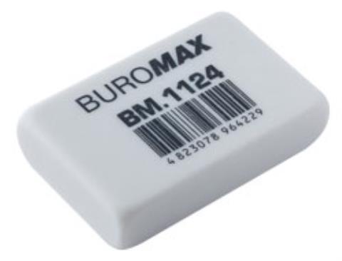Гумка 1124, L (36х23х8 мм), прямокутна, біла, BM.1124 Buromax